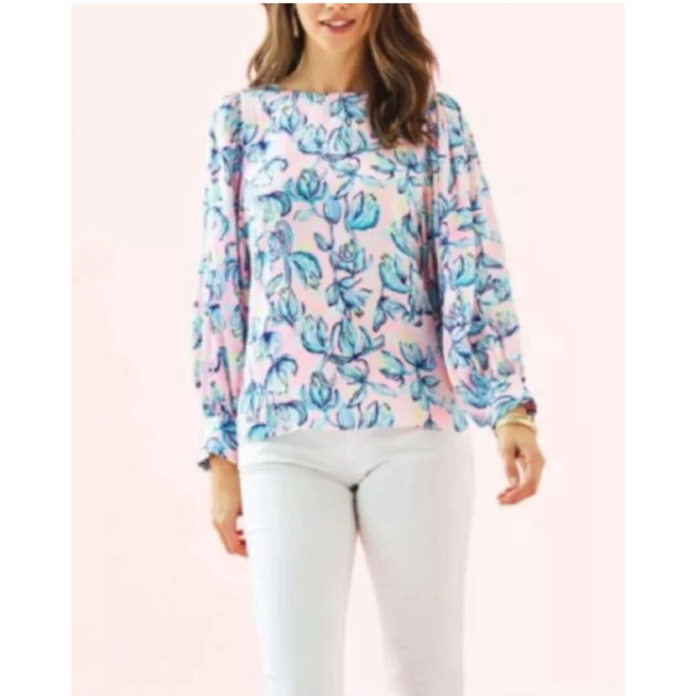 Lilly Pulitzer Maisel Top Sweet Pea Pink Chasing The Sun Long Sleeve Blouse
